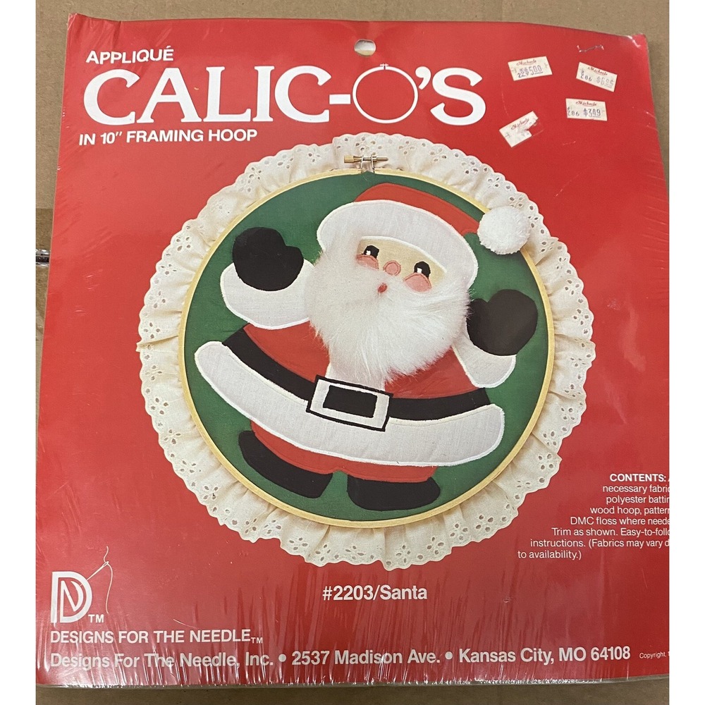 Applique Calic-O's #2203 Santa 10" Framing Hoop Kit Vintage 1982 Needle Work
